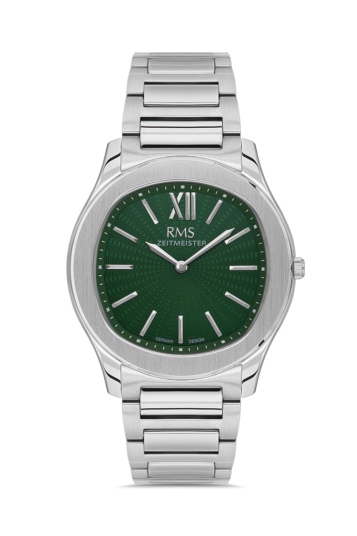 RMS Zeitmeister AG2218.19 men's watch with green dial, silver-tone case and stainless steel bracelet – front view