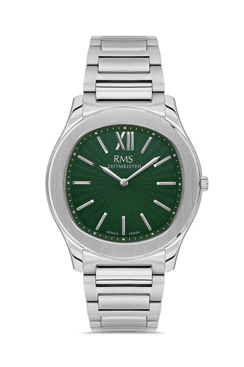RMS Zeitmeister AG2218.19 men's watch with green dial, silver-tone case and stainless steel bracelet – front view