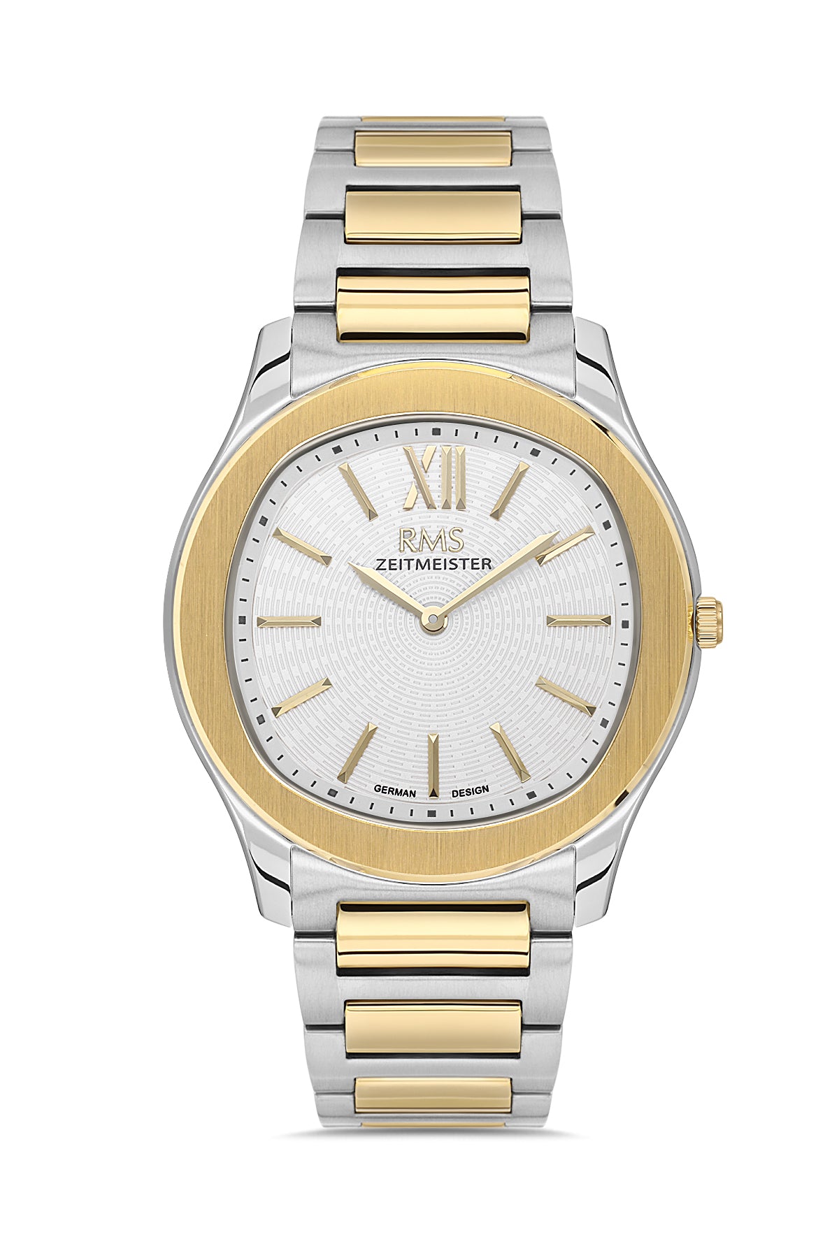 RMS Zeitmeister AG2218.40 men's watch with silver dial, two-tone case and stainless steel bracelet – front view