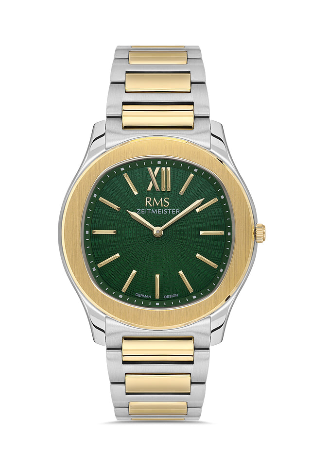 RMS Zeitmeister AG2218.49 men's watch with green dial, two-tone case and stainless steel bracelet – front view