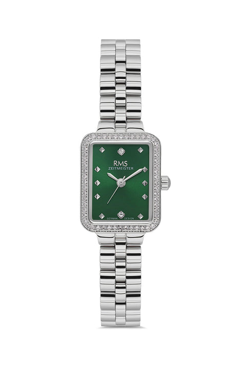 RMS Zeitmeister AG2225.19 women's watch with green dial, silver-tone case and stainless steel bracelet – front view