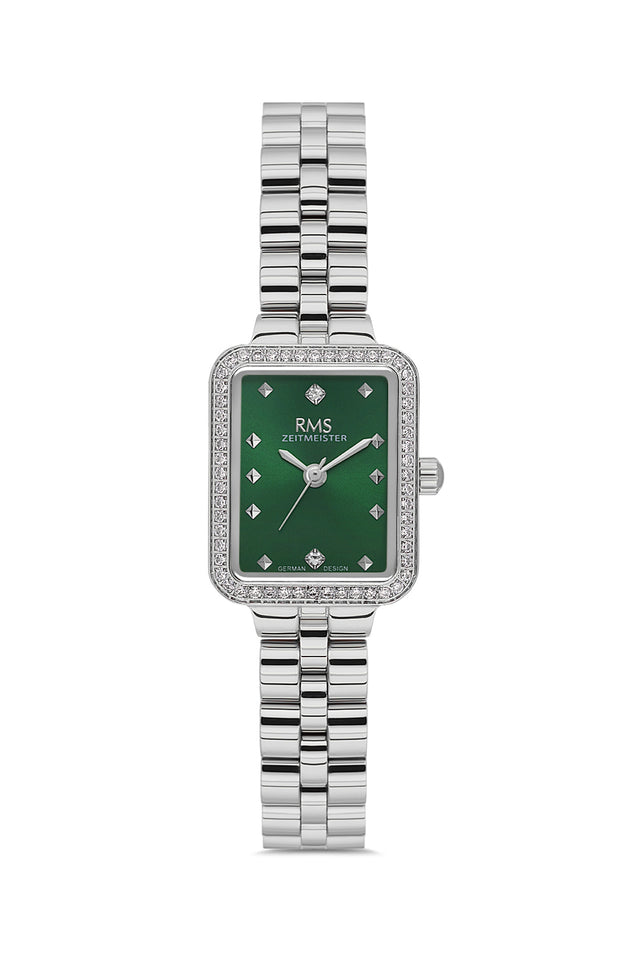 RMS Zeitmeister AG2225.19 women's watch with green dial, silver-tone case and stainless steel bracelet – front view