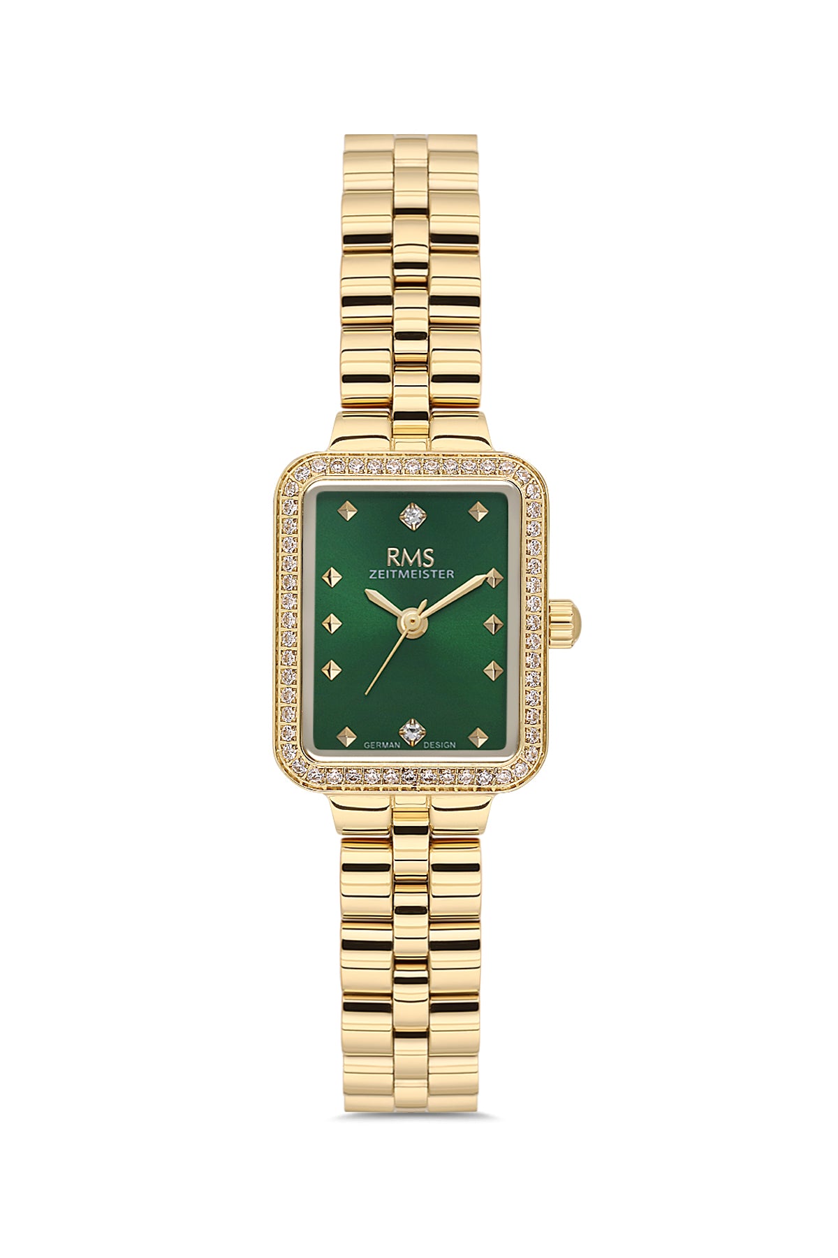 RMS Zeitmeister AG2225.29 women's watch with green dial, gold-tone case and stainless steel bracelet – front view