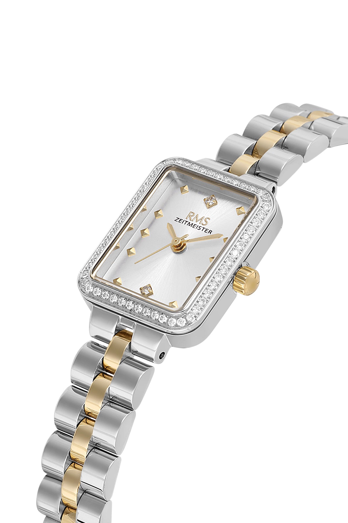 RMS Zeitmeister AG2225.40 women's watch with silver dial, two-tone case and stainless steel bracelet – angled view