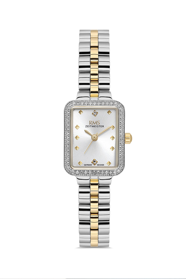 RMS Zeitmeister AG2225.40 women's watch with silver dial, two-tone case and stainless steel bracelet – front view