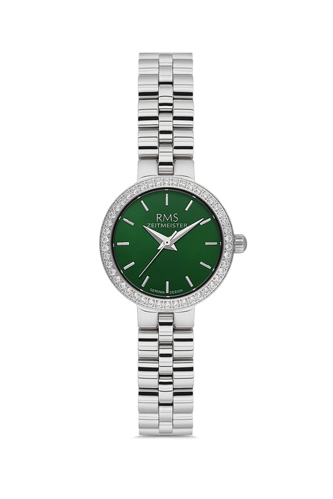 RMS Zeitmeister AG2226.19 women's watch with green dial, silver-tone case and stainless steel bracelet – front view