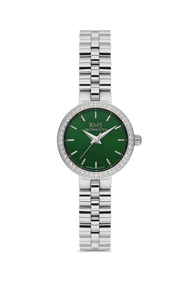 RMS Zeitmeister AG2226.19 women's watch with green dial, silver-tone case and stainless steel bracelet – front view