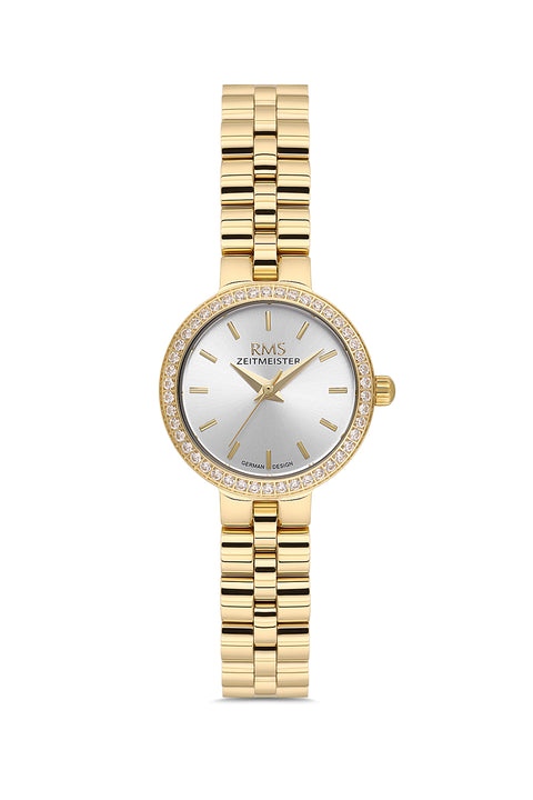 RMS Zeitmeister AG2226.20 women's watch with silver dial, gold-tone case and stainless steel bracelet – front view