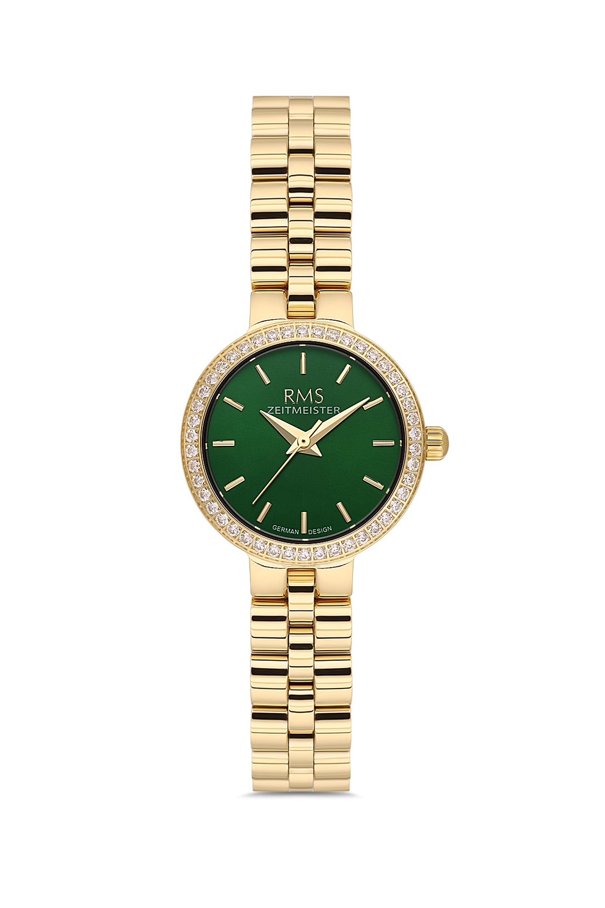 RMS Zeitmeister AG2226.29 women's watch with green dial, gold-tone case and stainless steel bracelet – front view