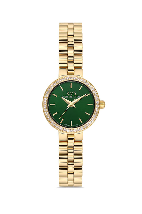 RMS Zeitmeister AG2226.29 women's watch with green dial, gold-tone case and stainless steel bracelet – front view