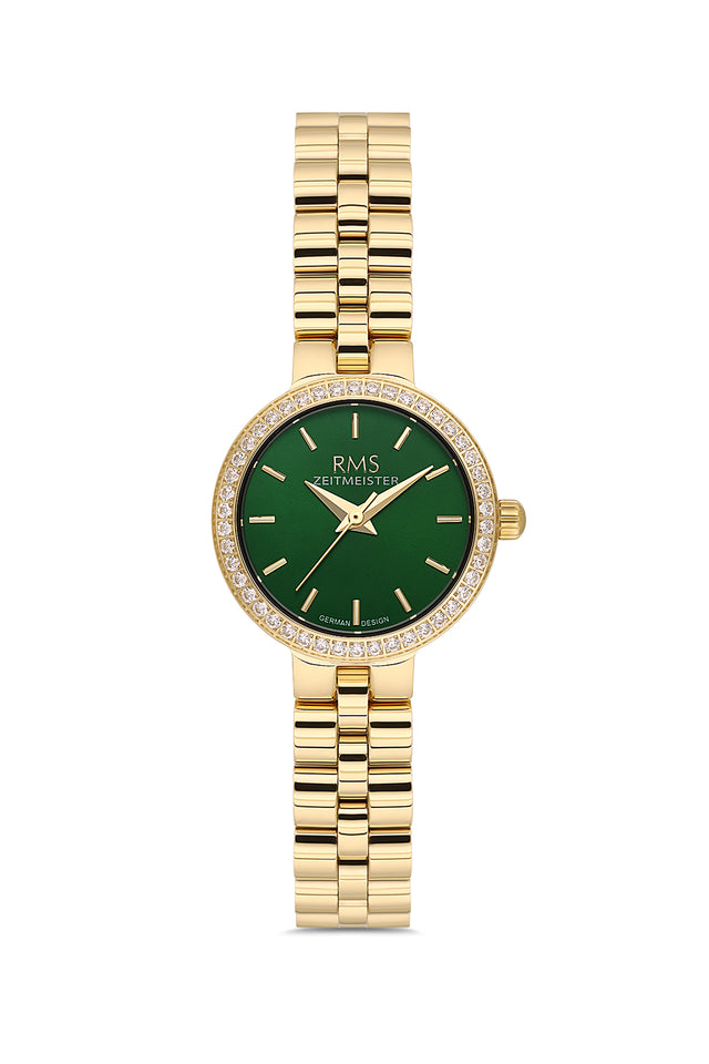 RMS Zeitmeister AG2226.29 women's watch with green dial, gold-tone case and stainless steel bracelet – front view