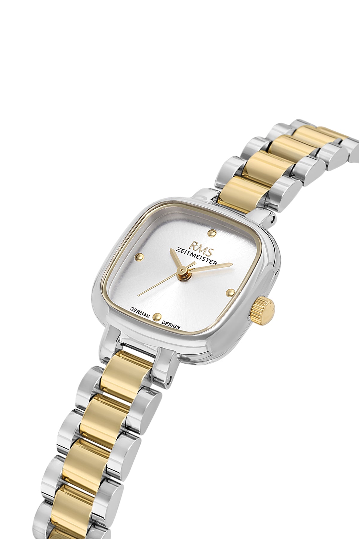 RMS Zeitmeister AG2227.40 women's watch with silver dial, two-tone case and stainless steel bracelet – angled view