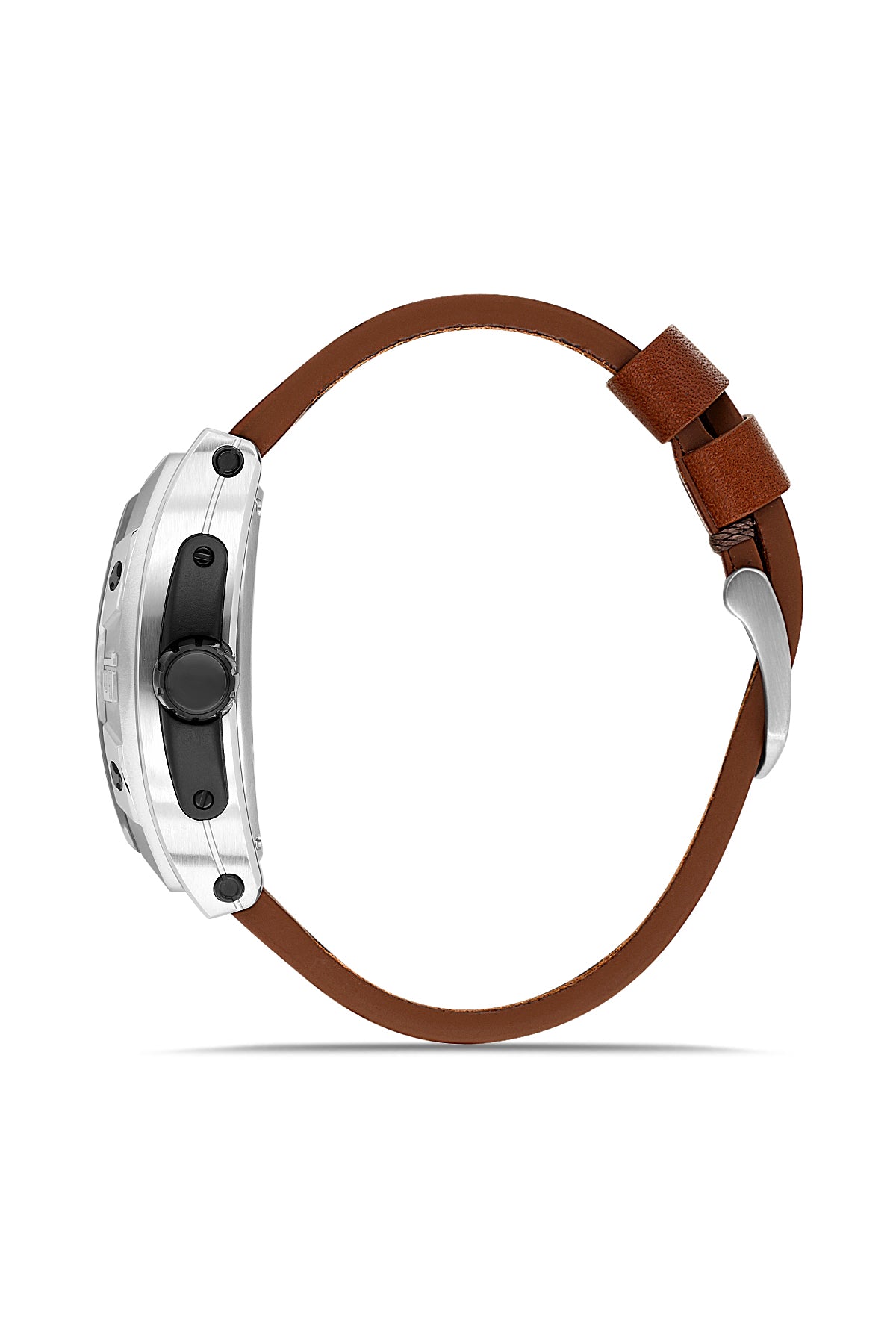 RMS Zeitmeister AG2235.112 men's automatic watch with black dial, silver-tone case and brown genuine leather strap – side view