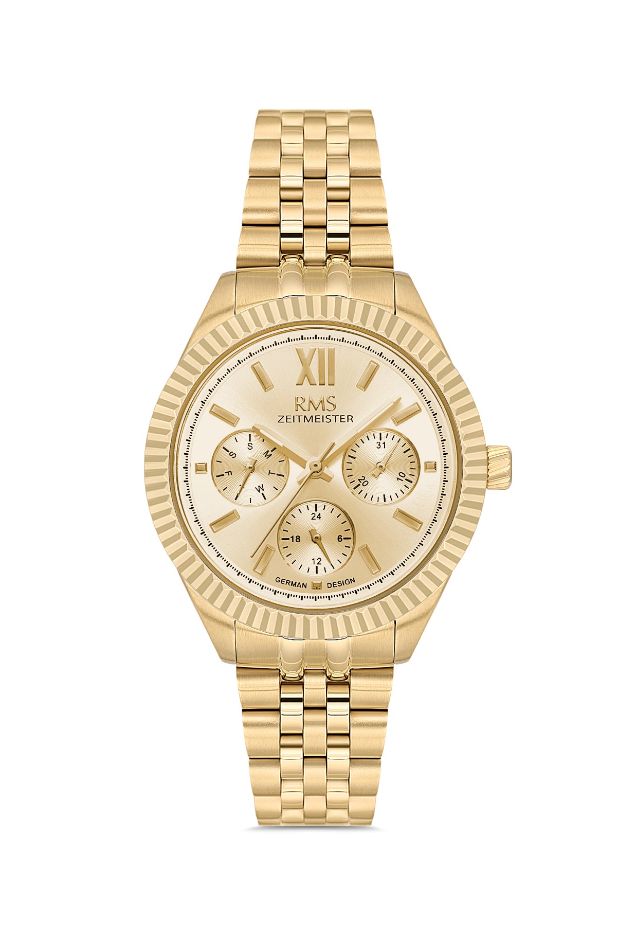 RMS Zeitmeister AG2250.25 women's watch with gold dial, gold-tone case and stainless steel bracelet – front view