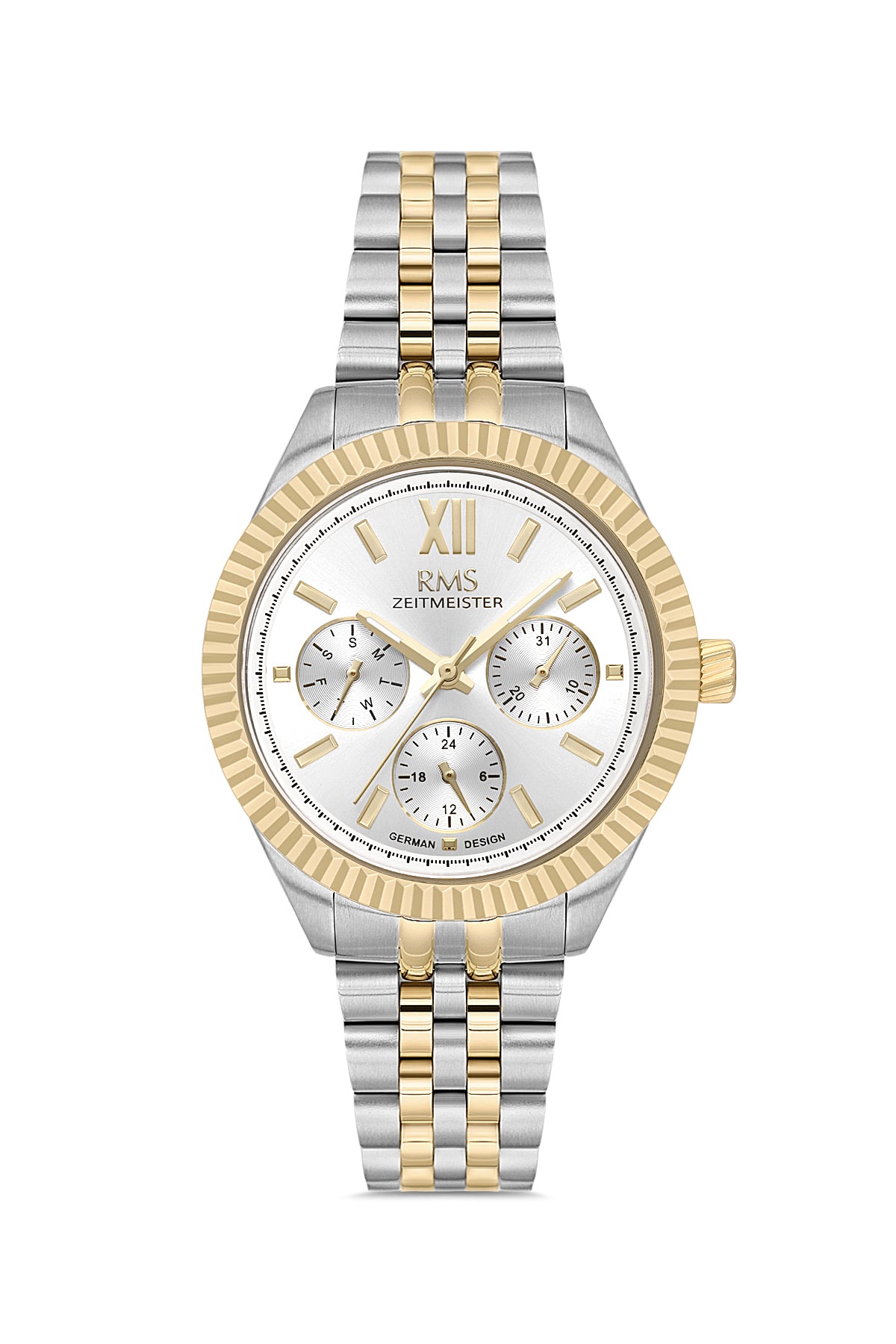 RMS Zeitmeister AG2250.40 women's watch with silver dial, two-tone case and stainless steel bracelet – front view