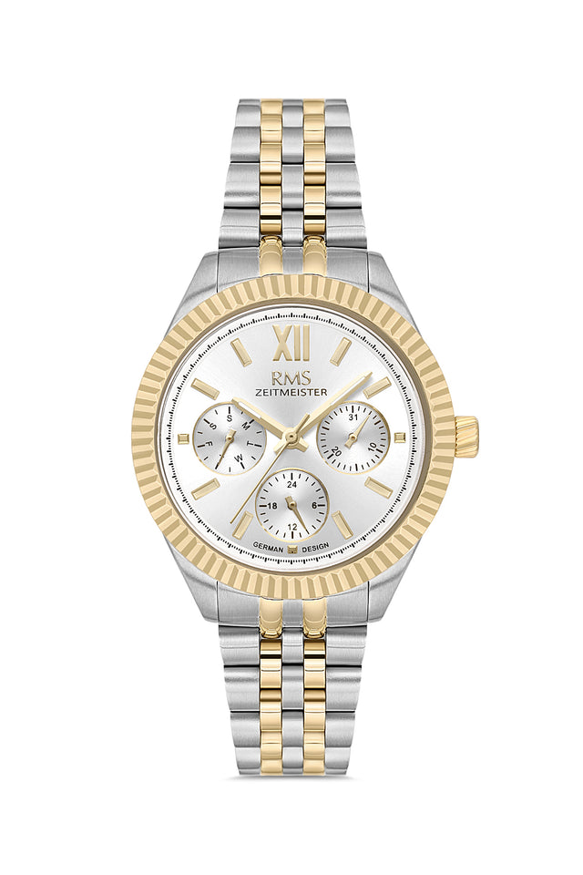 RMS Zeitmeister AG2250.40 women's watch with silver dial, two-tone case and stainless steel bracelet – front view